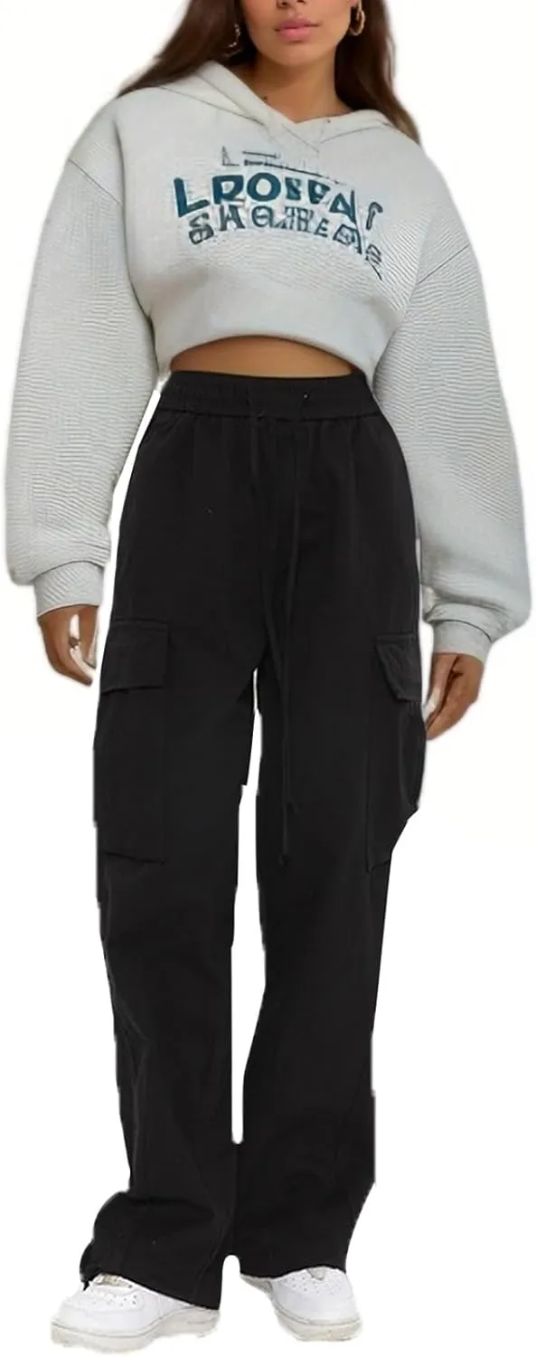Gothic Harajuku Cargo Pants Y2K Women Wide Leg Joggers Hippie Streetwear Loose Baggy Trousers