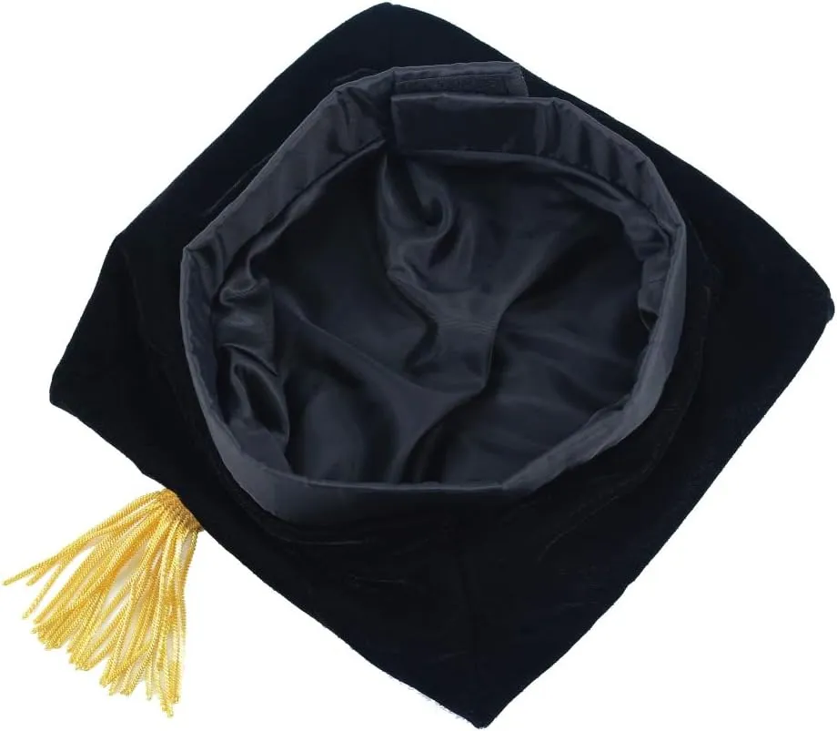 GraduatePro Doctoral Graduation Tam PhD Blue/Black Velvet with Gold Bullion Tassel, 8-Sided/6 Sided/4 Sided Doctorate Cap