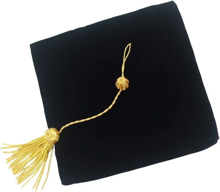 GraduatePro Doctoral Graduation Tam PhD Blue/Black Velvet with Gold Bullion Tassel, 8-Sided/6 Sided/4 Sided Doctorate Cap