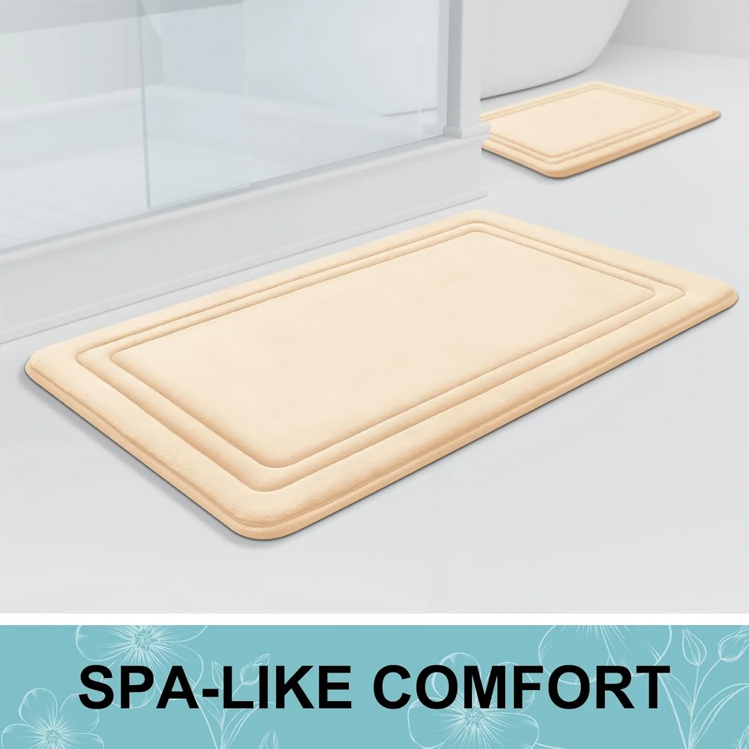 Grandaily Memory Foam Bath Mat Rug 30x20, Ultra Soft, Non-Slip and Absorbent Bathroom Rugs, Machine Wash Dry, Comfortable Bath Carpet for Bathroom Floor, Tub and Shower, Beige