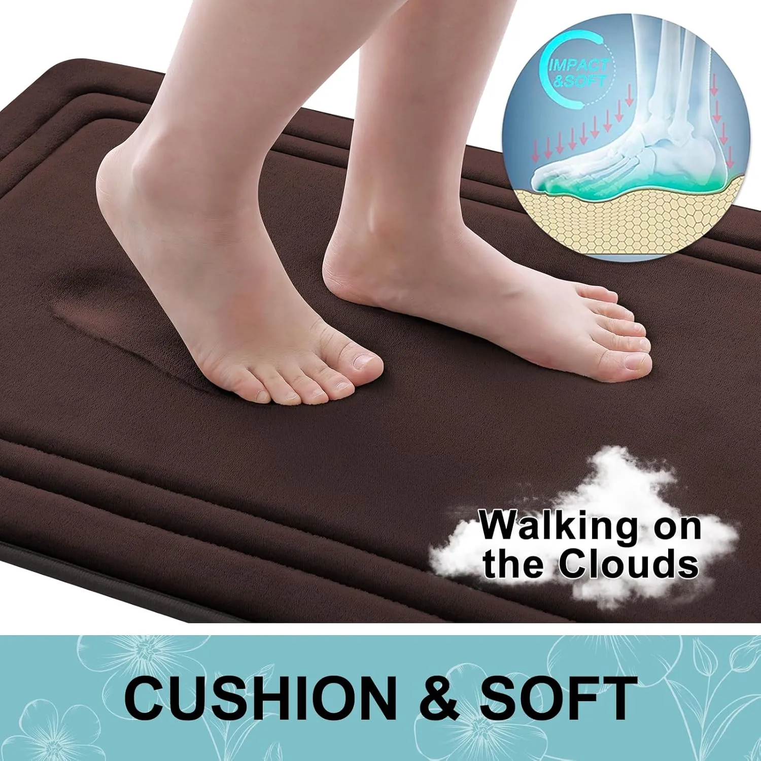 Grandaily Memory Foam Bath Mat Rug 30x20, Ultra Soft, Non-Slip and Absorbent Bathroom Rugs, Machine Wash Dry, Comfortable Bath Carpet for Bathroom Floor, Tub and Shower, Brown