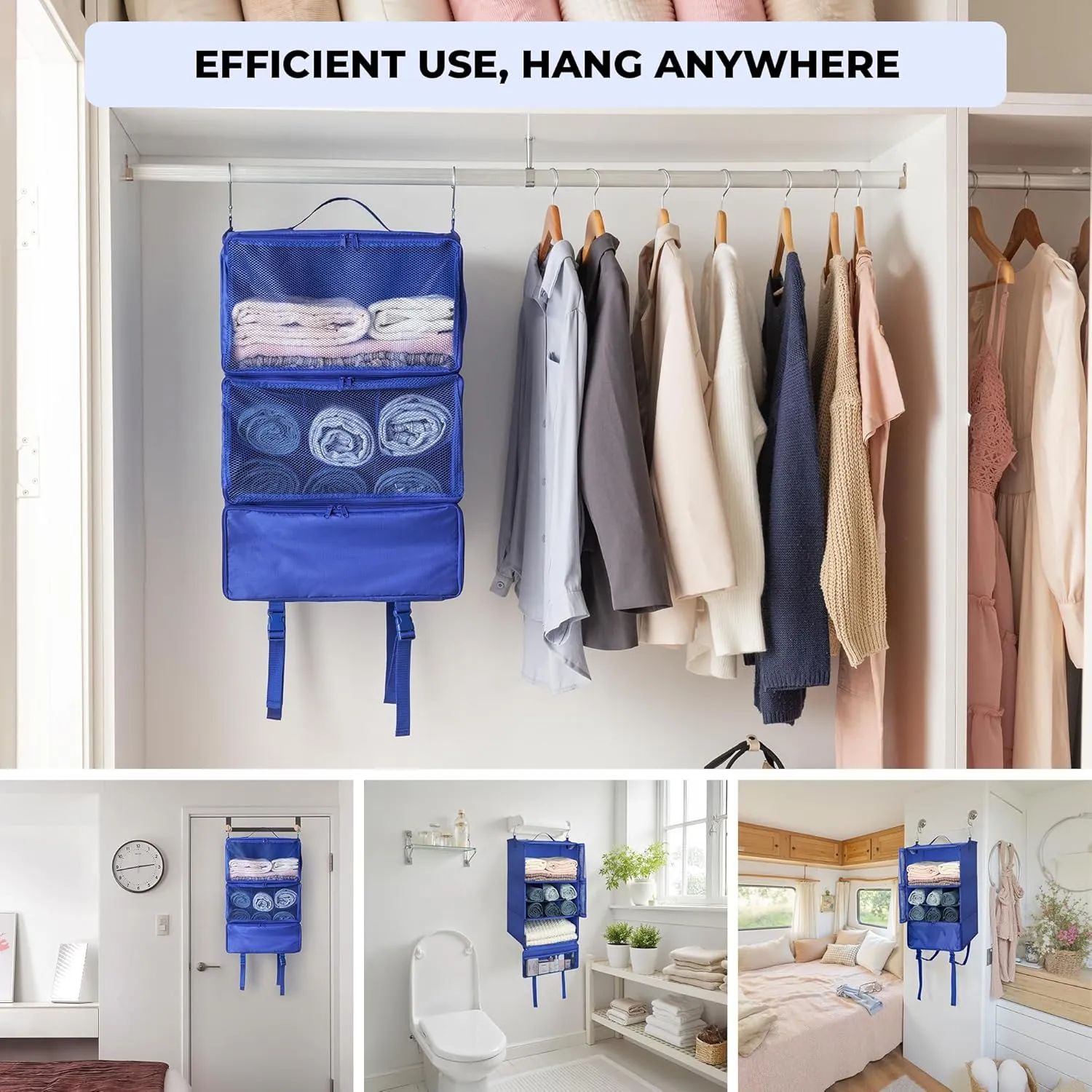 GRANNY SAYS Hanging Packing Cubes for Travel, Large Portable Hanging Suitcase Organizer, Foldable Compression Luggage Organizer Bags for Clothes, Carry on Closet Suitcase, XXL-Blue Travel Shelves