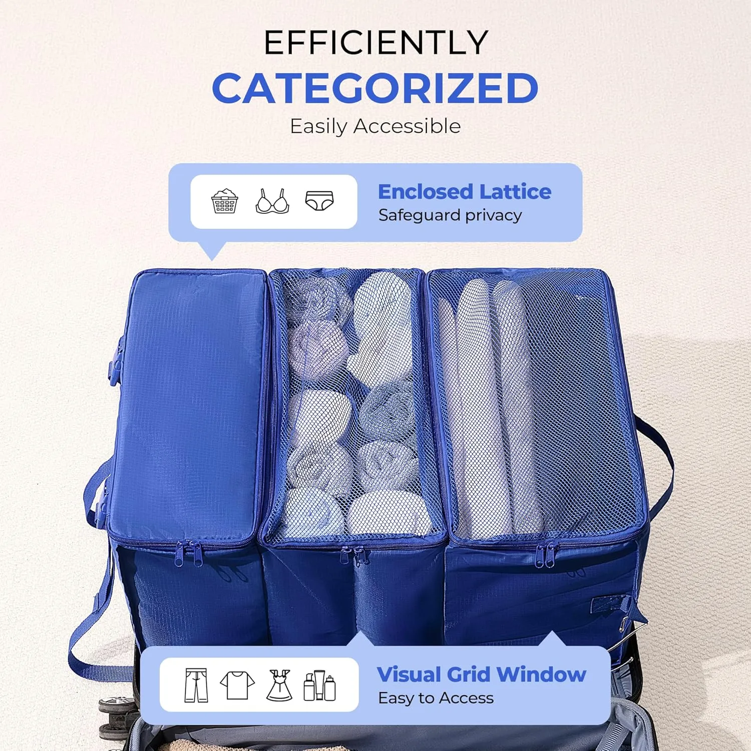 GRANNY SAYS Hanging Packing Cubes for Travel, Large Portable Hanging Suitcase Organizer, Foldable Compression Luggage Organizer Bags for Clothes, Carry on Closet Suitcase, XXL-Blue Travel Shelves