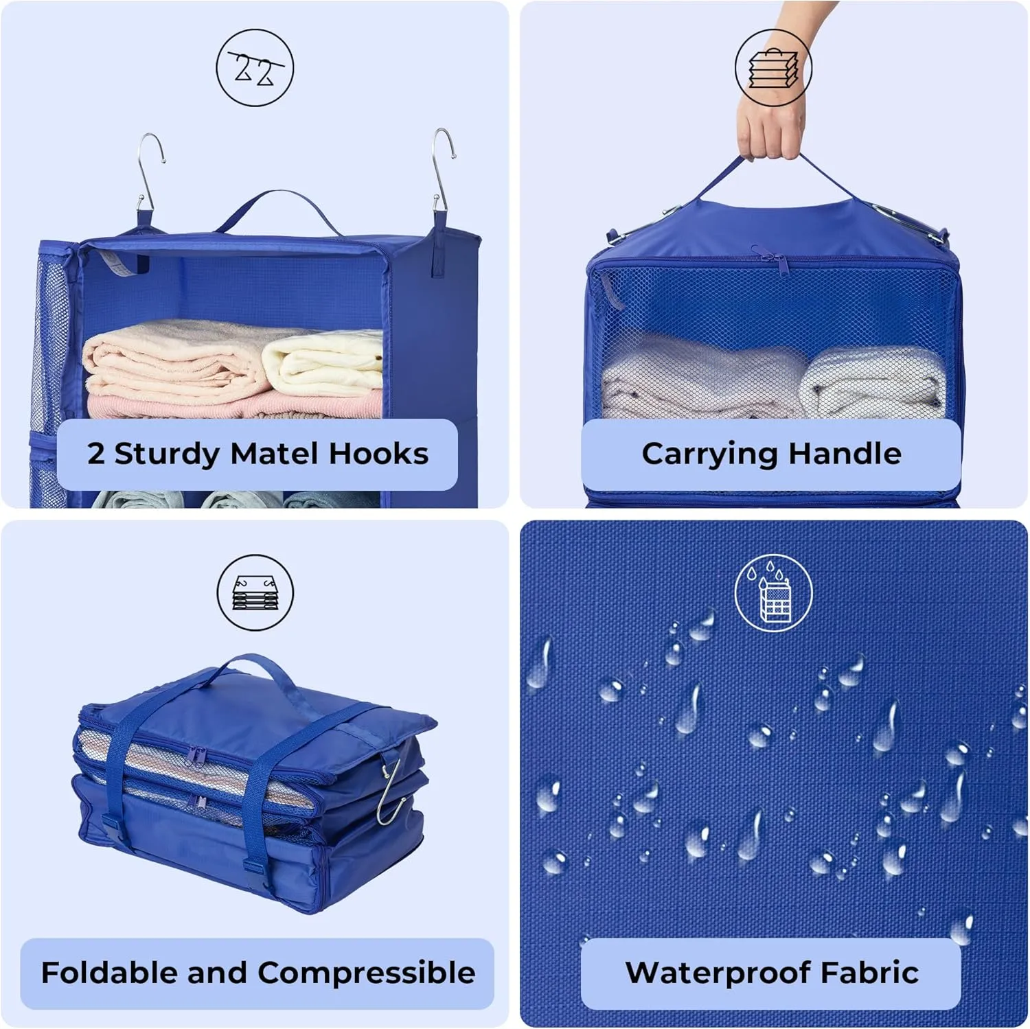 GRANNY SAYS Hanging Packing Cubes for Travel, Large Portable Hanging Suitcase Organizer, Foldable Compression Luggage Organizer Bags for Clothes, Carry on Closet Suitcase, XXL-Blue Travel Shelves