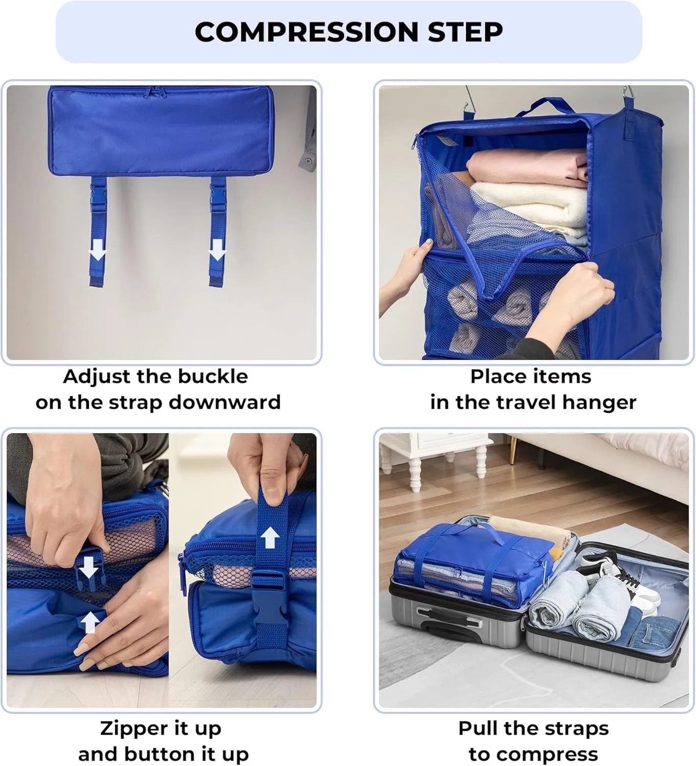 GRANNY SAYS Hanging Packing Cubes for Travel, Large Portable Hanging Suitcase Organizer, Foldable Compression Luggage Organizer Bags for Clothes, Carry on Closet Suitcase, XXL-Blue Travel Shelves
