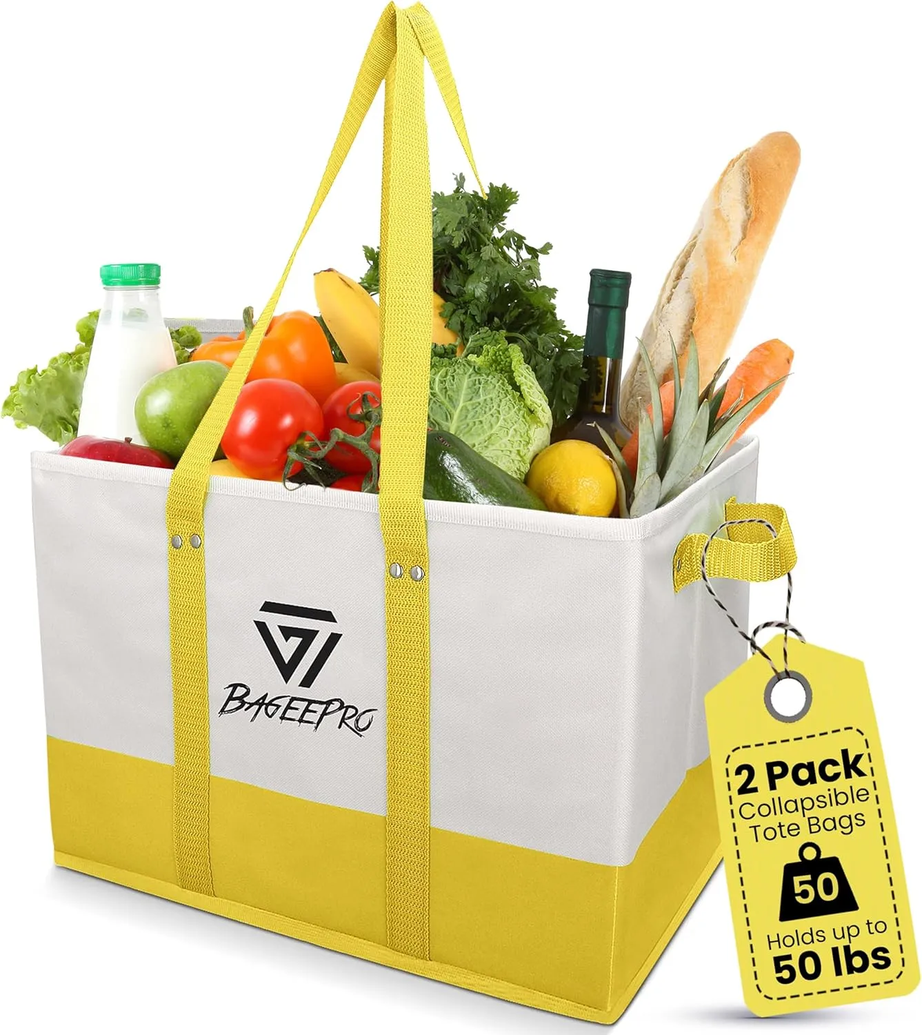 Grocery Bags Shopping Bags Large Shopping Bags with Handles for Food & Storage Foldable Grocery Totes 2 Packs