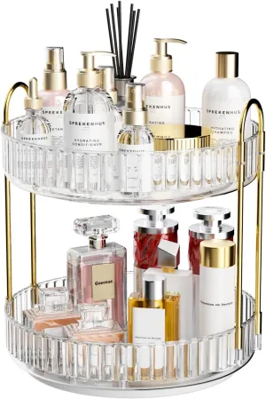 GTI 360° Rotating Makeup Organizer, 2 Tier Bathroom Counter Organizer,Large Capacity Perfume Cosmetics Skincare Vanity Organizers, Dresser Spinning Countertop Organizer and Storage for Women (Clear)