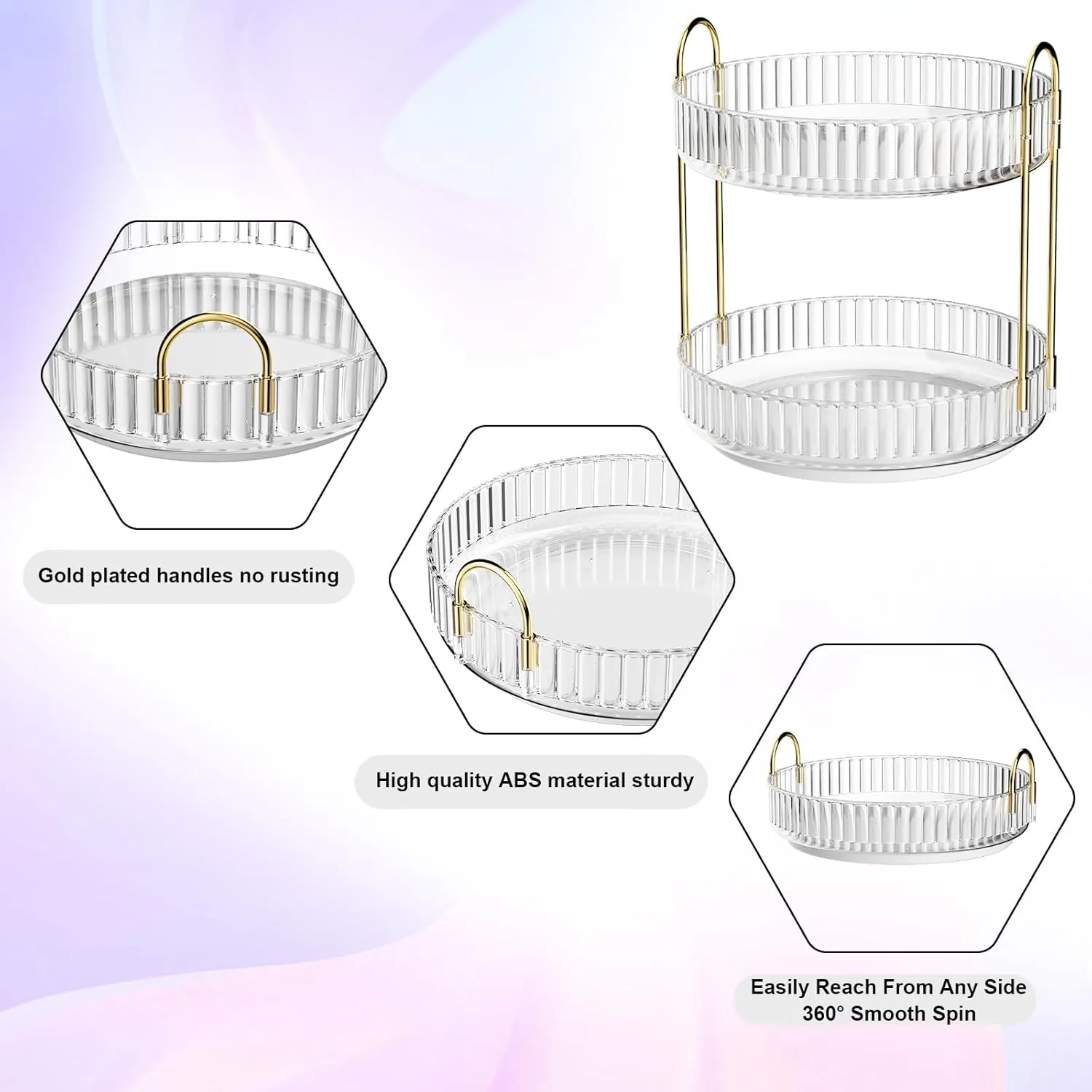 GTI 360° Rotating Makeup Organizer, 2 Tier Bathroom Counter Organizer,Large Capacity Perfume Cosmetics Skincare Vanity Organizers, Dresser Spinning Countertop Organizer and Storage for Women (Clear)