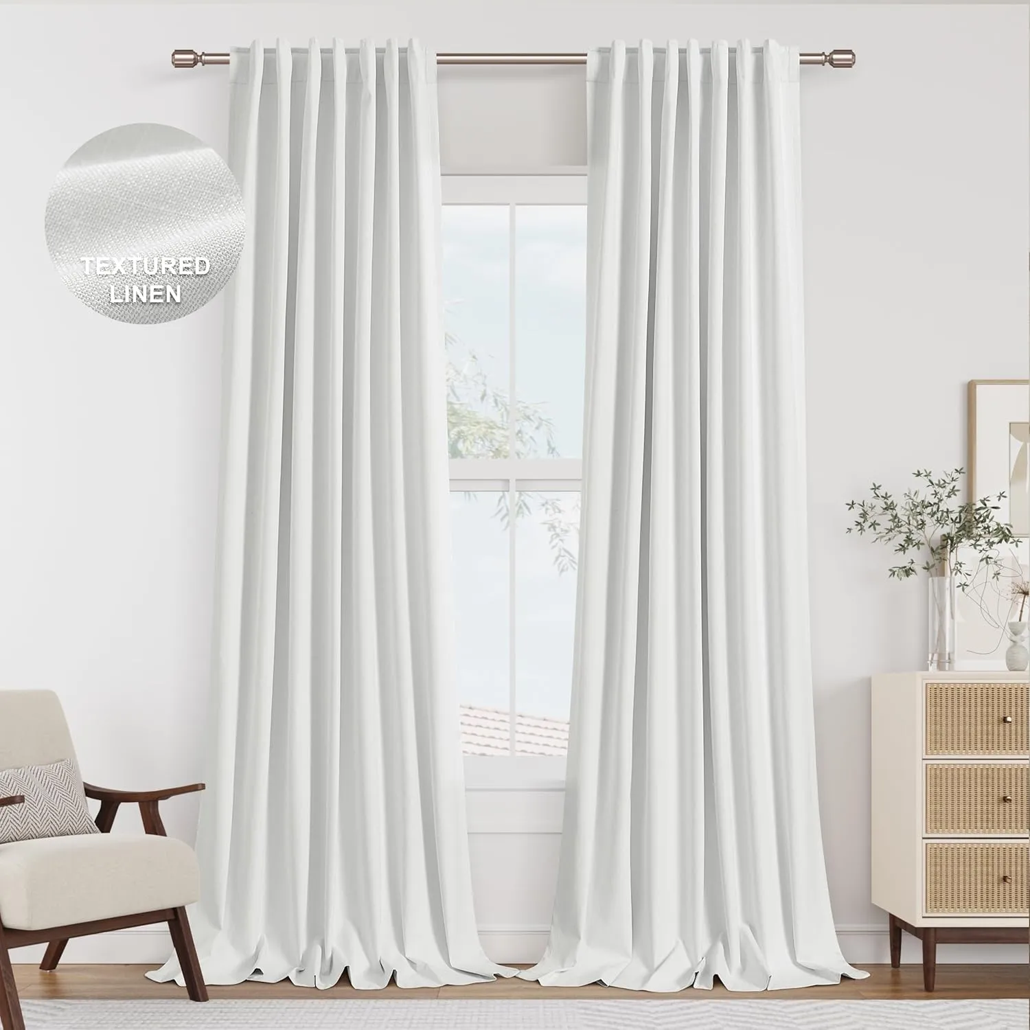Guken Off White Blackout Curtains 84 Inch Length 2 Panels Set for Living Room Bedroom Back Tab Thermal Insulated 100% Black Out Linen Drapes Room Darkening Window Curtains 84 Inches Long