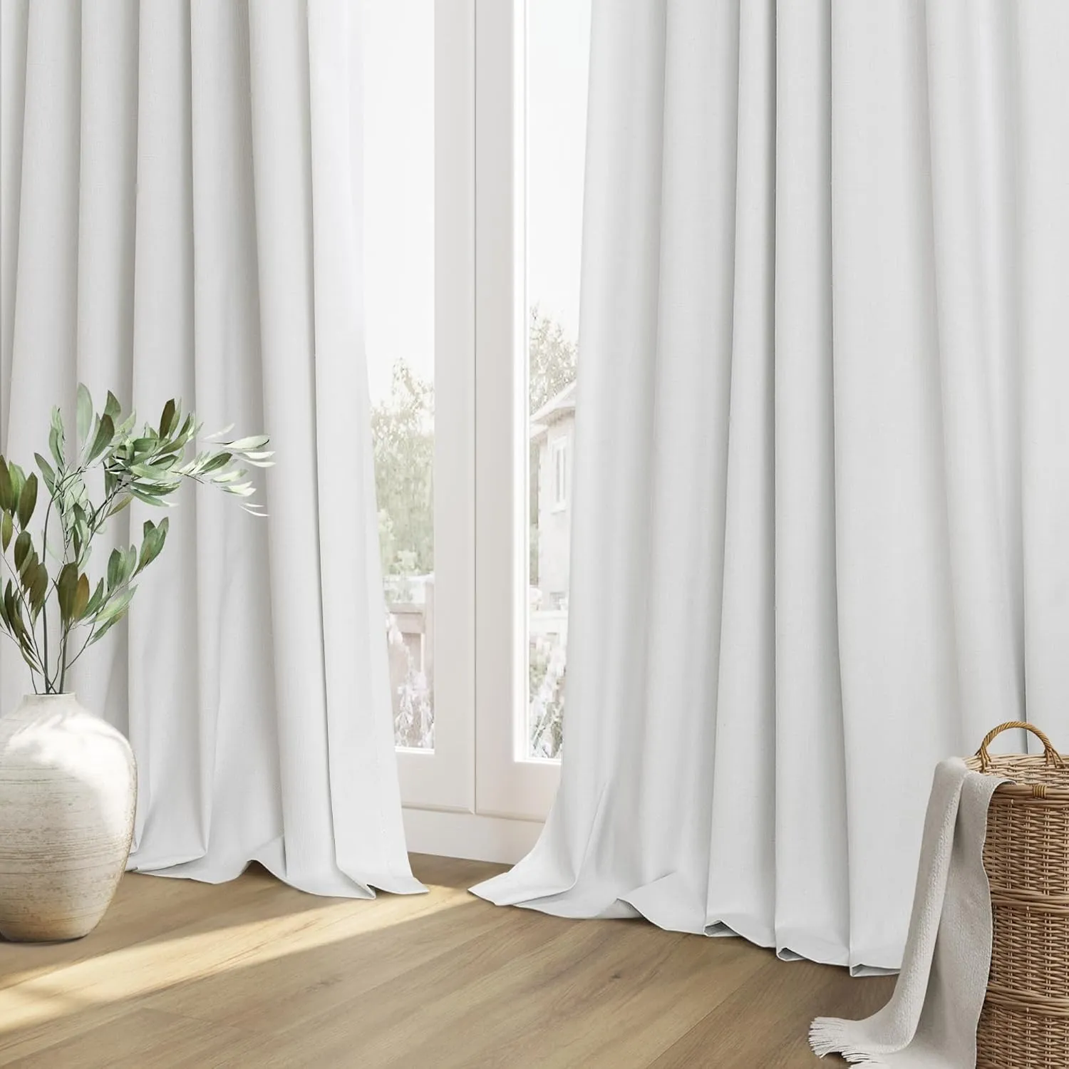 Guken Off White Blackout Curtains 84 Inch Length 2 Panels Set for Living Room Bedroom Back Tab Thermal Insulated 100% Black Out Linen Drapes Room Darkening Window Curtains 84 Inches Long