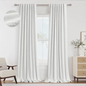 Guken Off White Blackout Curtains 84 Inch Length 2 Panels Set for Living Room Bedroom Back Tab Thermal Insulated 100% Black Out Linen Drapes Room Darkening Window Curtains 84 Inches Long