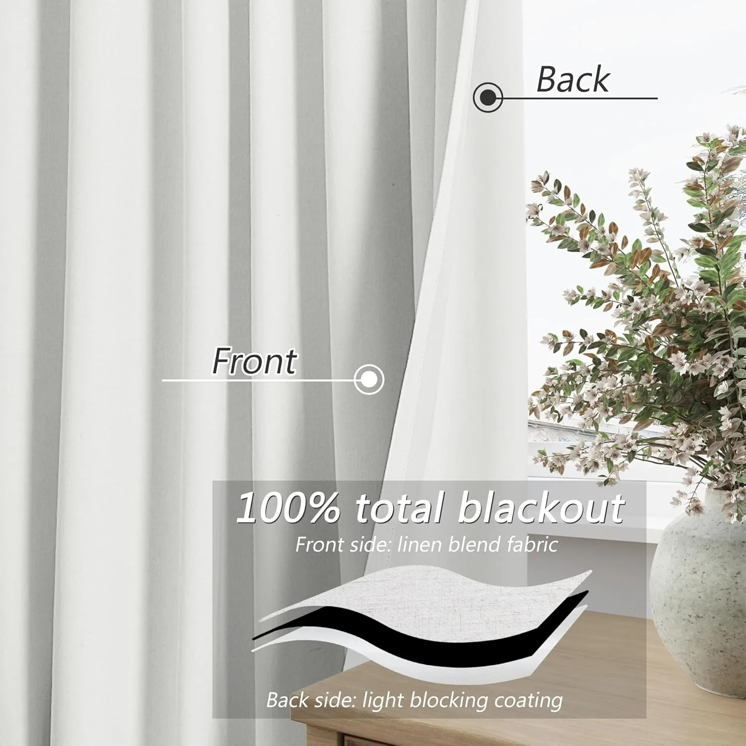 Guken Off White Blackout Curtains 84 Inch Length 2 Panels Set for Living Room Bedroom Back Tab Thermal Insulated 100% Black Out Linen Drapes Room Darkening Window Curtains 84 Inches Long