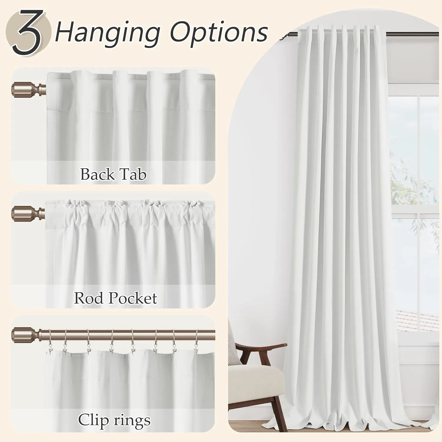 Guken Off White Blackout Curtains 84 Inch Length 2 Panels Set for Living Room Bedroom Back Tab Thermal Insulated 100% Black Out Linen Drapes Room Darkening Window Curtains 84 Inches Long