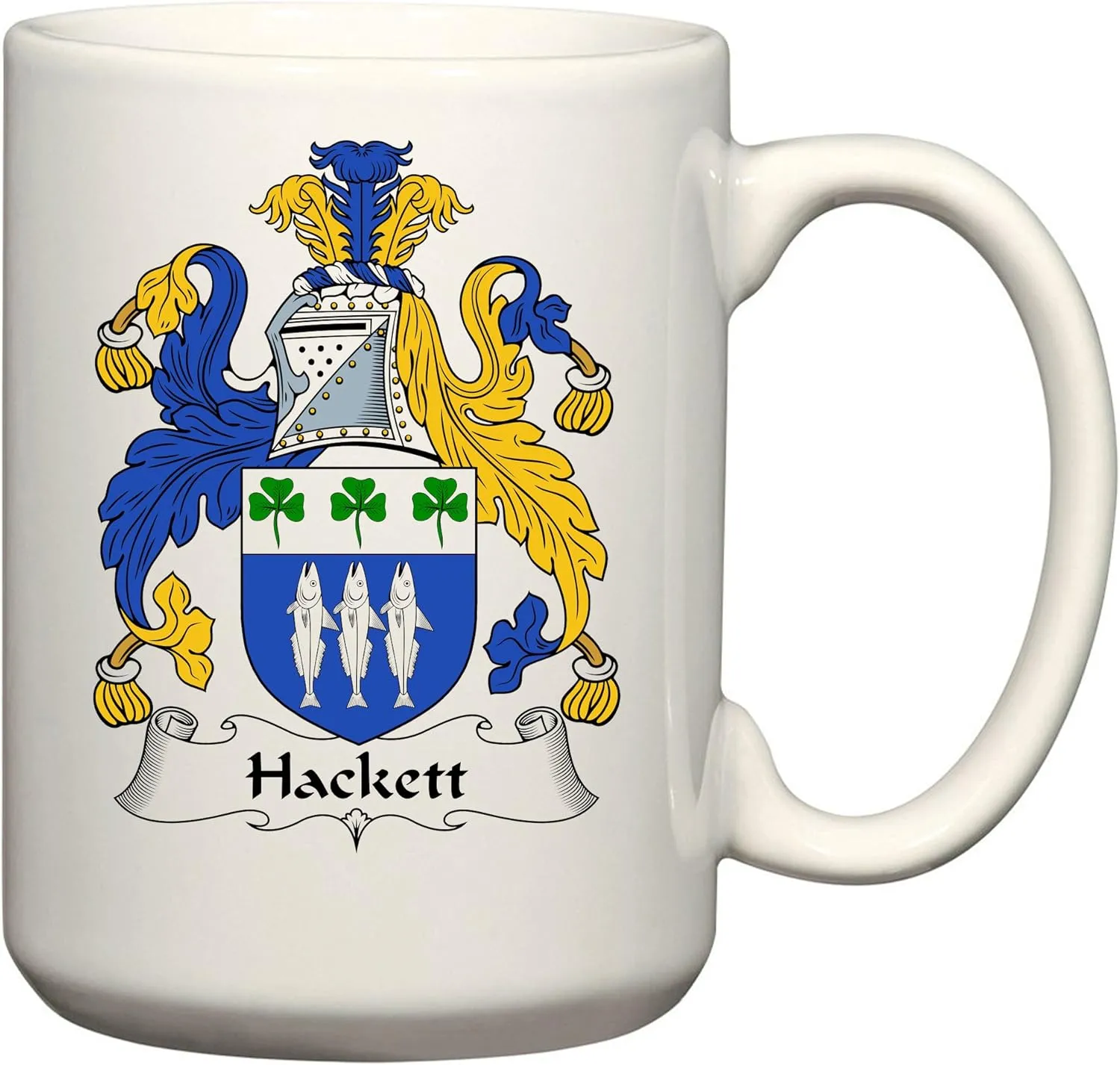 Hackett Coat of Arms/Hackett Family Crest 15 Oz Ceramic Coffee/Cocoa Mug by Carpe Diem Designs, Made in the U.S.A.