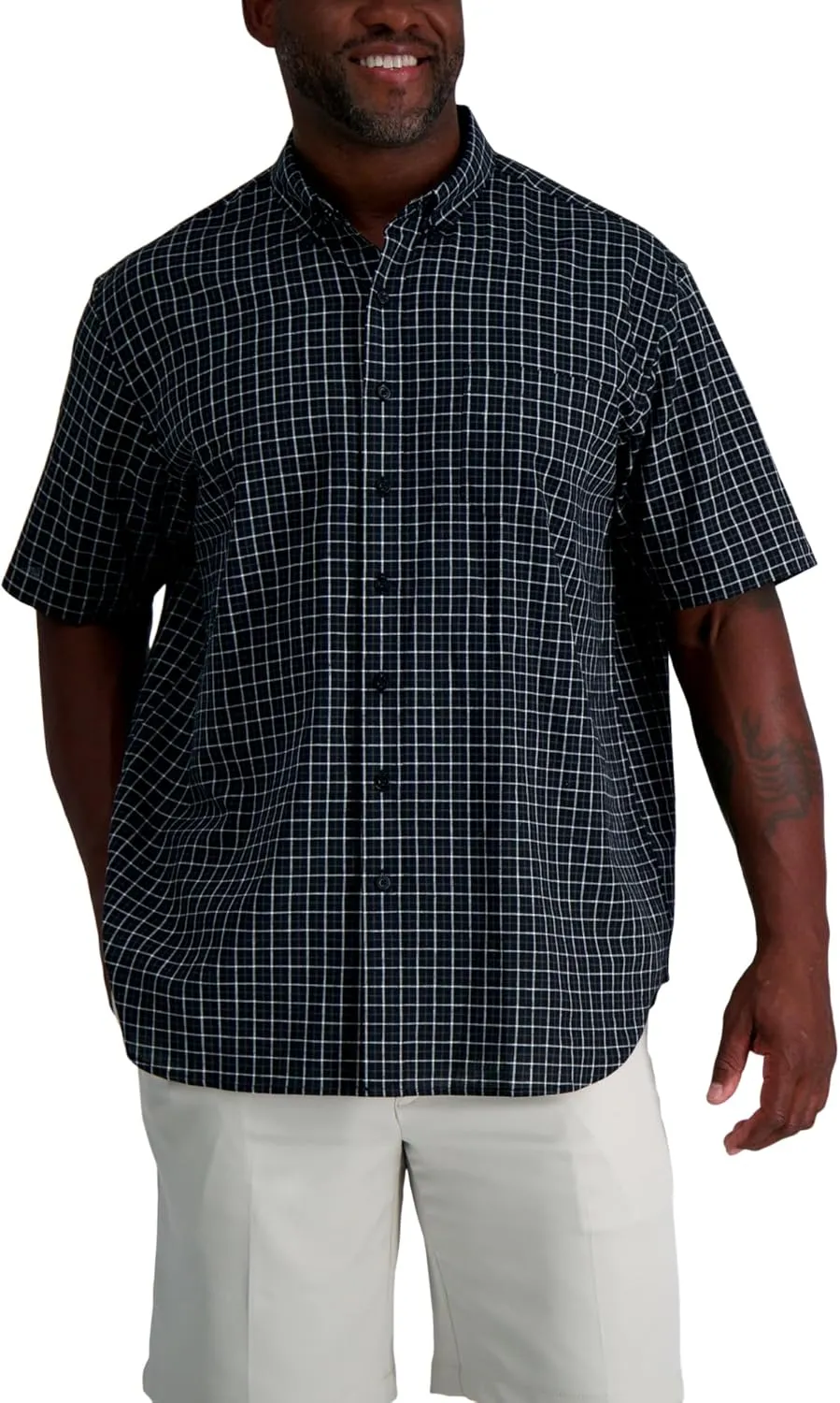 Haggar Men's Big & Tall Short Sleeve Button-Down Casual Linen Shirt