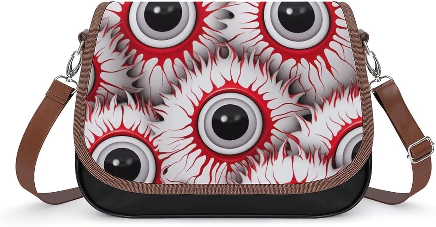 Halloween Eyeballs Women's Crossbody Bag PU Leather Message Bag Shoulder Handbag Purse for Travel Office