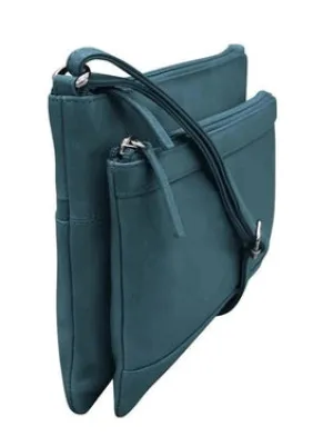 Handbag Double Zip Crossbody Bag  Blue Leather RFID Blocking 6028