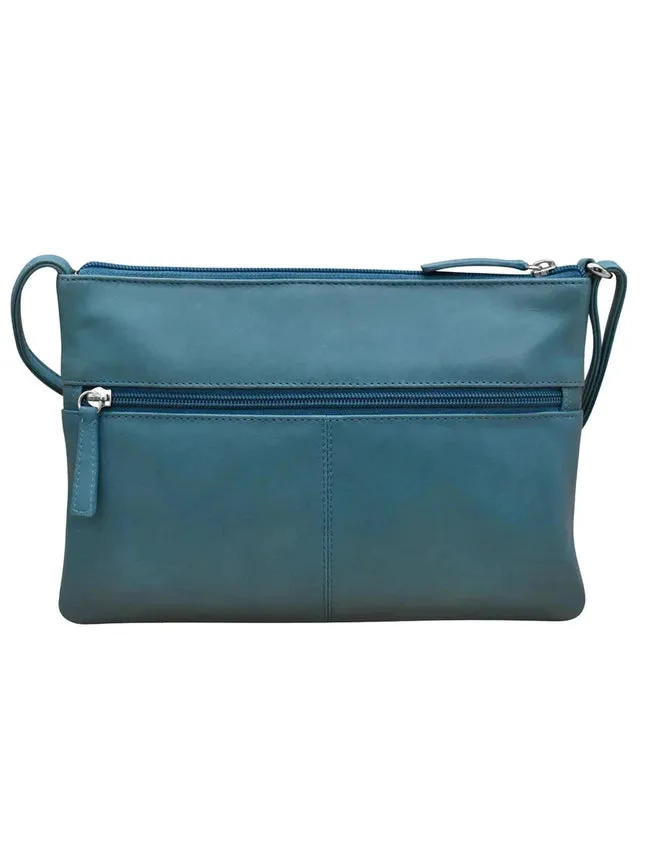 Handbag Double Zip Crossbody Bag  Blue Leather RFID Blocking 6028