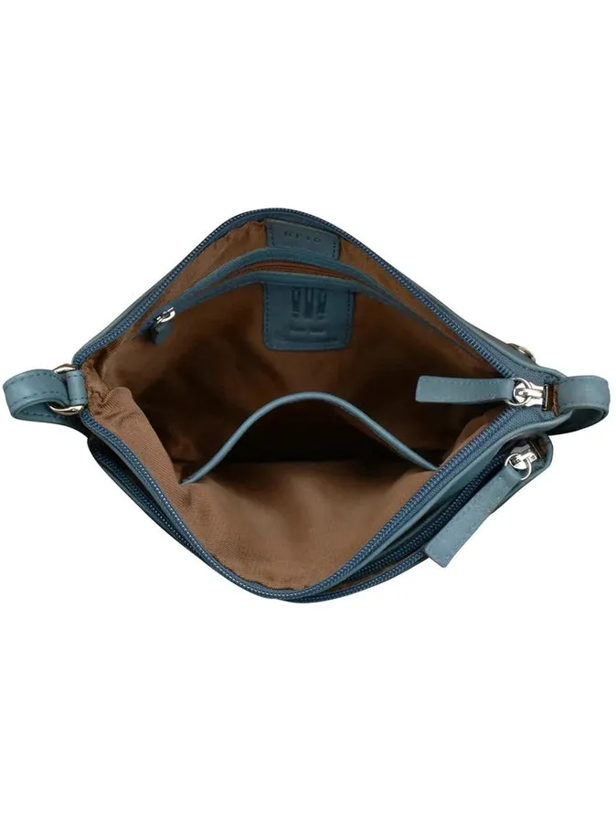 Handbag Double Zip Crossbody Bag  Blue Leather RFID Blocking 6028