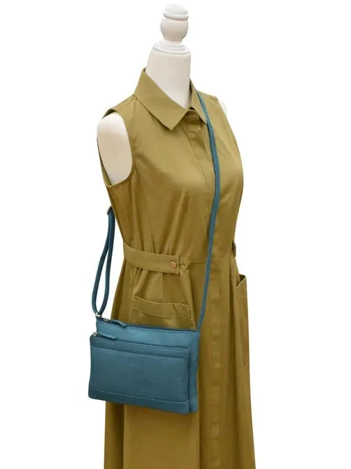 Handbag Double Zip Crossbody Bag  Blue Leather RFID Blocking 6028