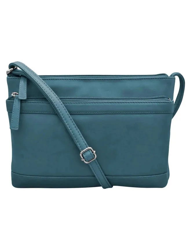 Handbag Double Zip Crossbody Bag  Blue Leather RFID Blocking 6028
