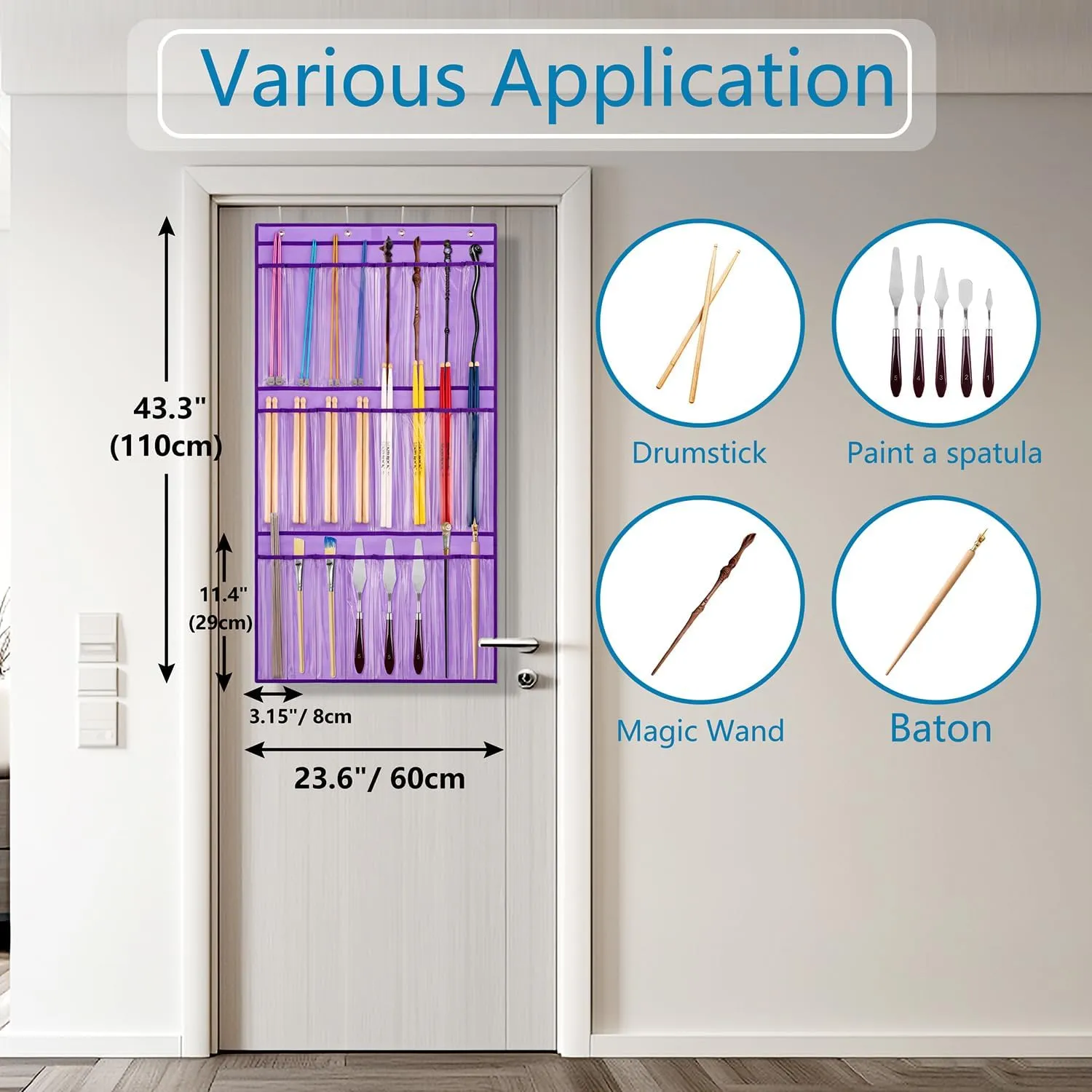 Hanging Drumstick Holder Drum Stick Organizer Drum Set Mallet and Percussion Sticks Display for Drumsticks Mallets Up to 24 Pairs (PURPLE)
