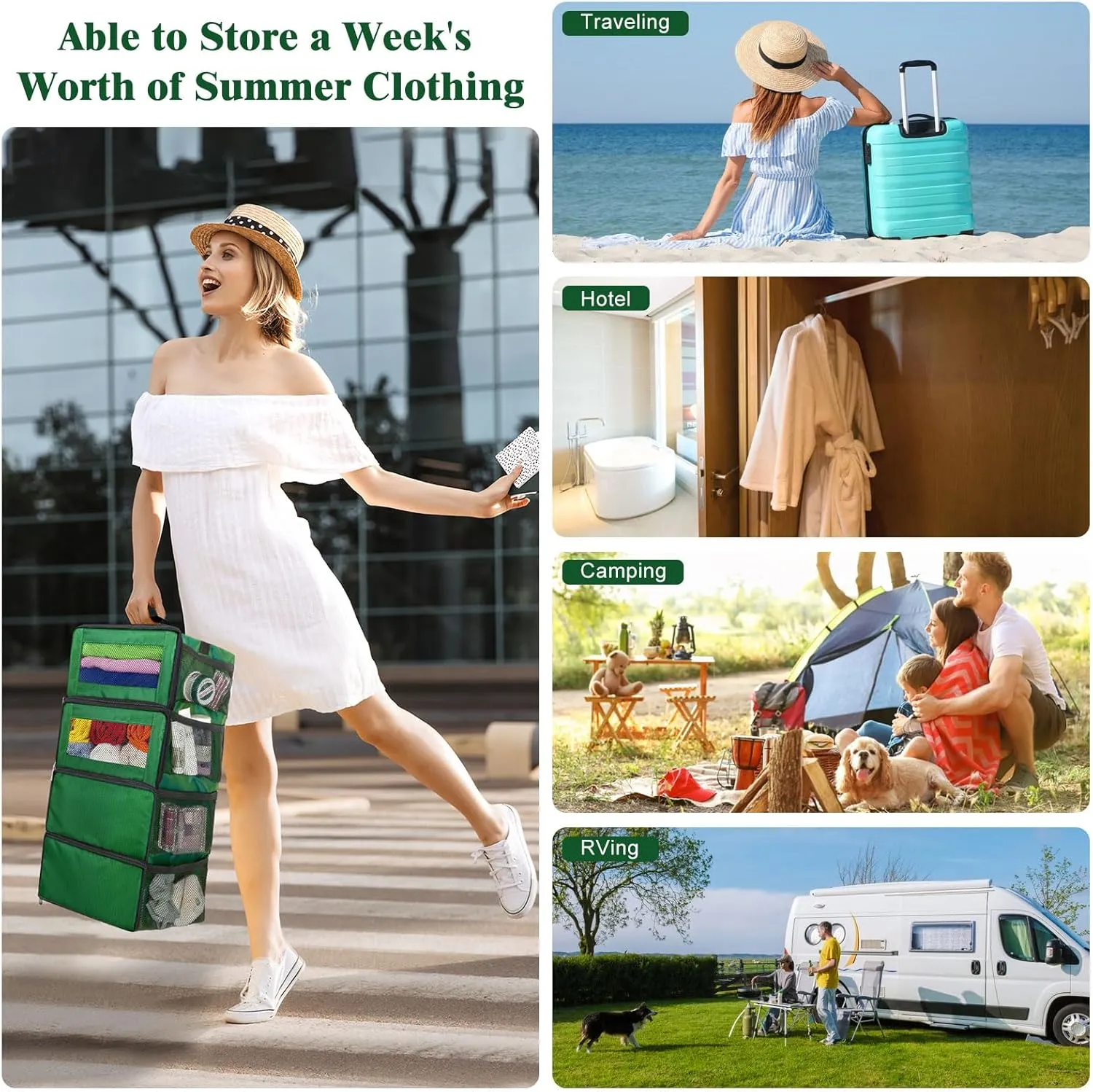 Hanging Travel Organizer, Carry on Luggage Suitcase Organizer, Travel Essentials Portable Travel Shelves Packing Cube for Travel Cruise Small,Green