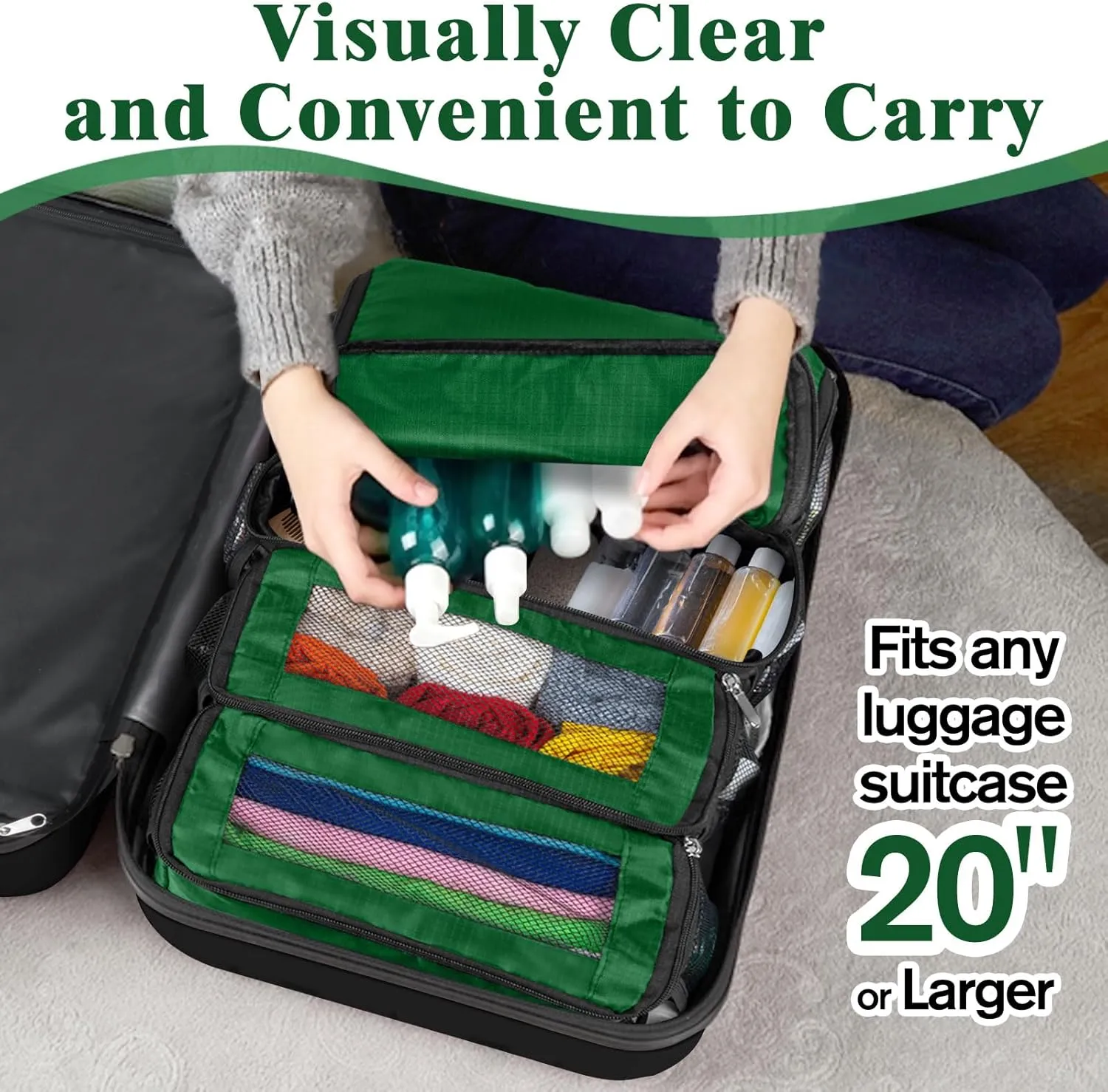 Hanging Travel Organizer, Carry on Luggage Suitcase Organizer, Travel Essentials Portable Travel Shelves Packing Cube for Travel Cruise Small,Green