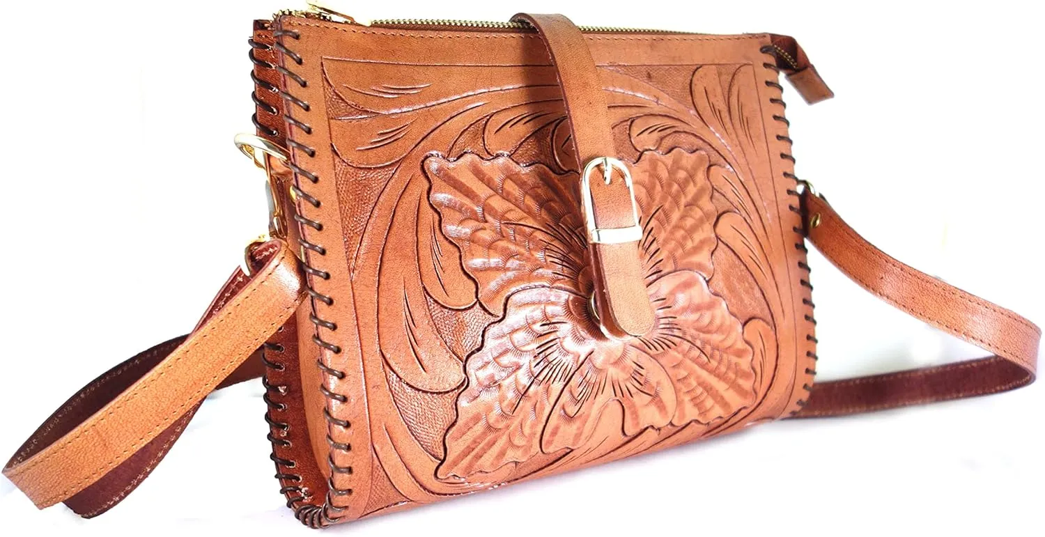 Hantooled Sling Leather Bag for Women, Tan Color, Crossbody Leather Bag, Women's Crossbody Handbag