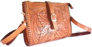 Hantooled Sling Leather Bag for Women, Tan Color, Crossbody Leather Bag, Women's Crossbody Handbag