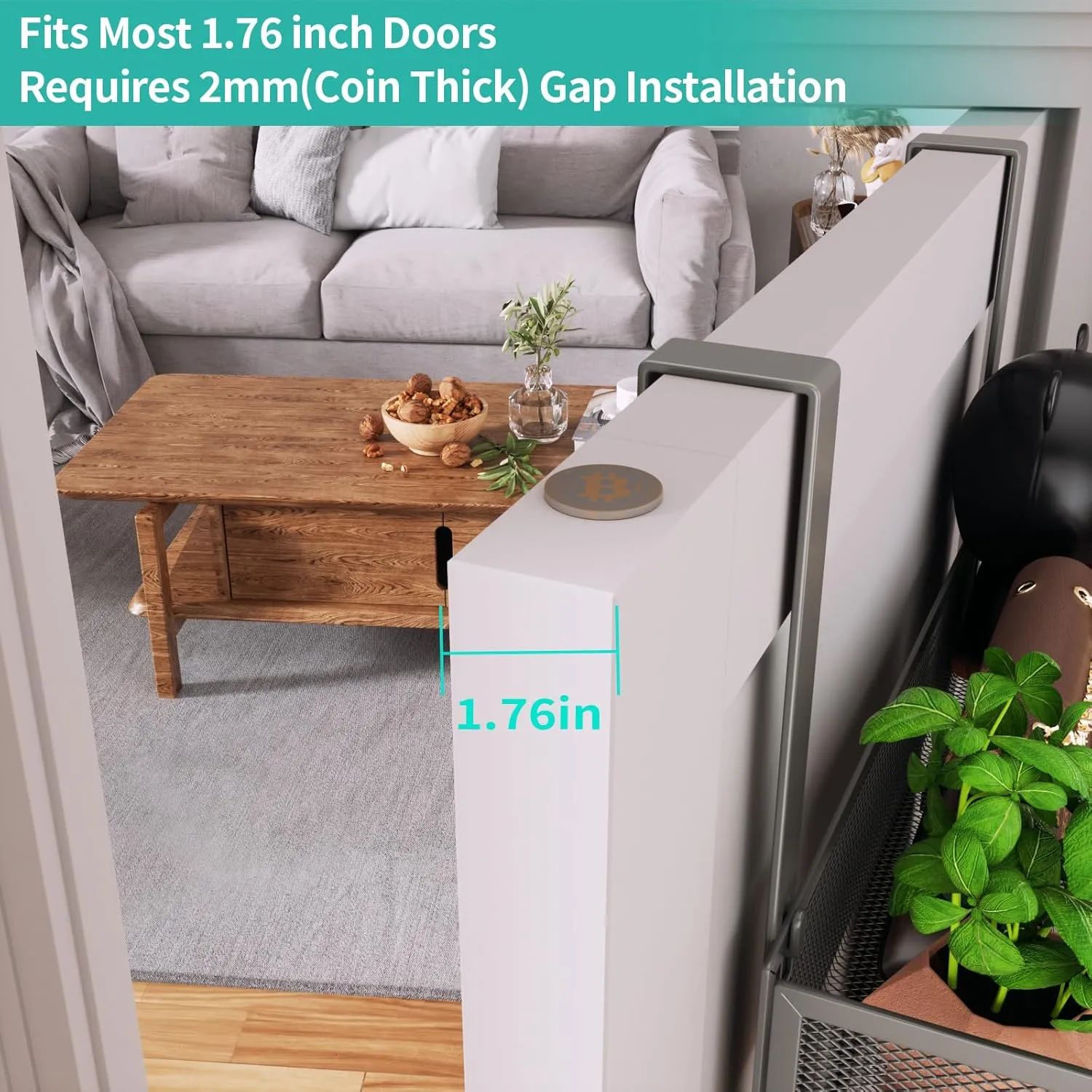 HapiRm Over The Door Hanger with Coat Hooks and 2 Baskets, Rustproof & Waterproof Over The Door Hooks, Storage Organizer for Hats, Bathroom, Kitchen, Bedroom - Grey