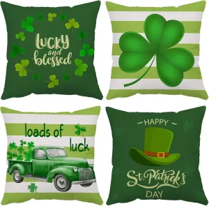 Happy St Patricks Day Pillow Covers Set of 4 Green Lucky Shamrock Velvet Throw Pillow Covers Saint Patricks Day IrishPillow Cases Cushion Covers for Outdoor Couch Sofa Home Decoration 12x12