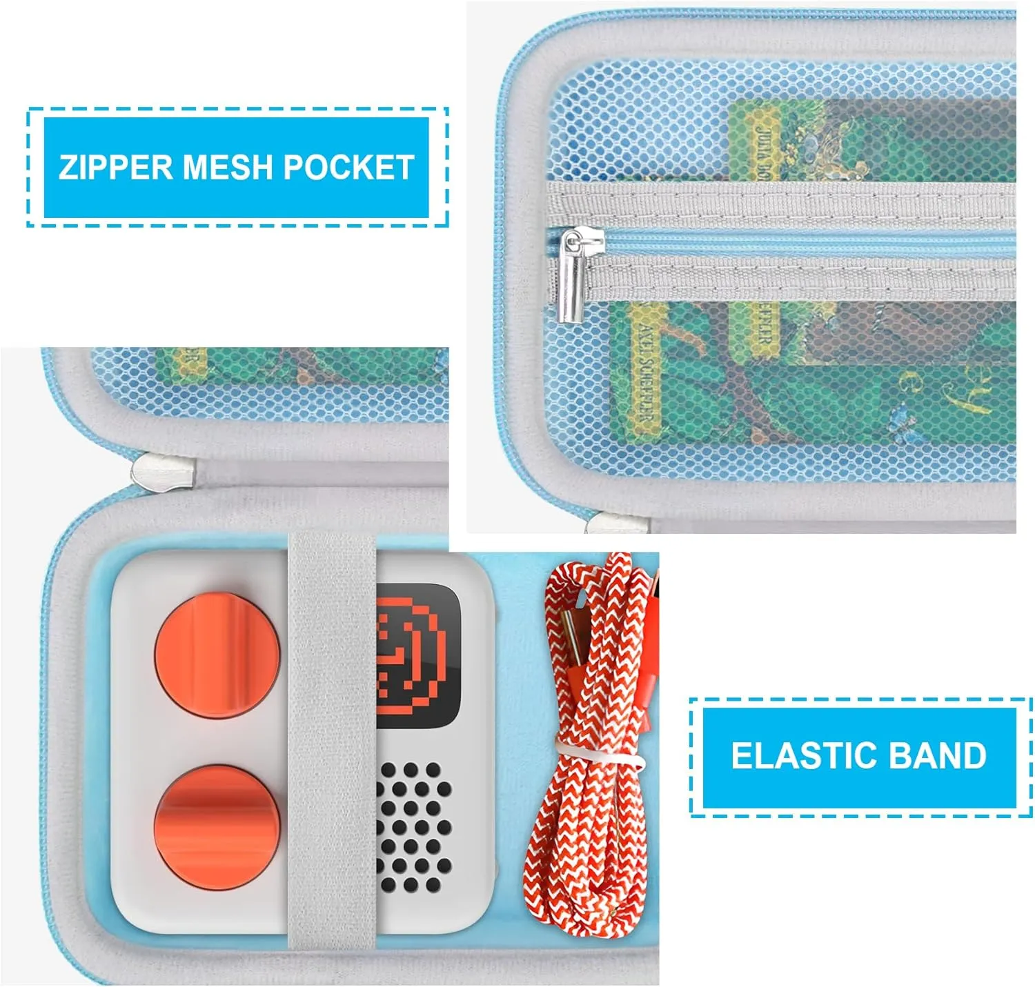 Hard Travel Case for Yoto Mini (2024 Edition) Kids Screen-Free Bluetooth Audio Player, Storage Holder Protection Case with Zipper Mesh Pocket for Kids Audio Card, Charging Cable, Blue