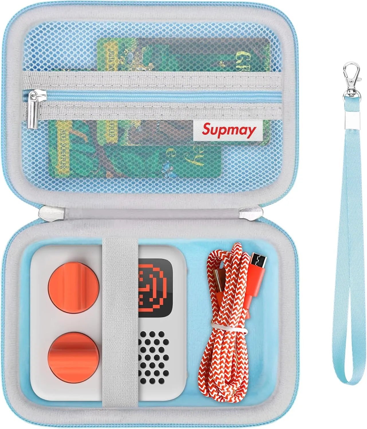 Hard Travel Case for Yoto Mini (2024 Edition) Kids Screen-Free Bluetooth Audio Player, Storage Holder Protection Case with Zipper Mesh Pocket for Kids Audio Card, Charging Cable, Blue