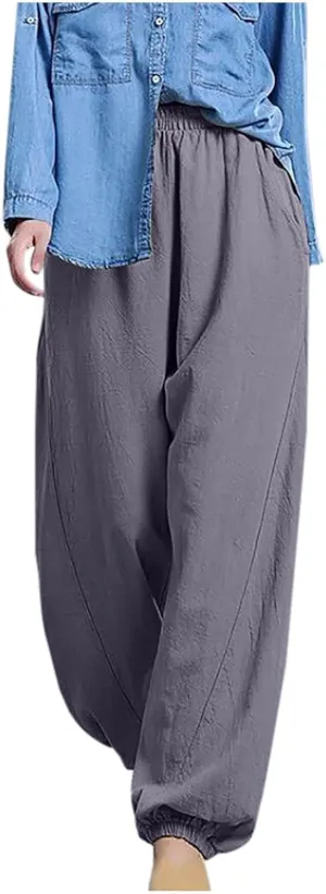 Harem Pants Women High Waisted Baggy Wide Leg Trousers Cotton Linen Palazzo Pants with Pockets Summer Outfits for Women
