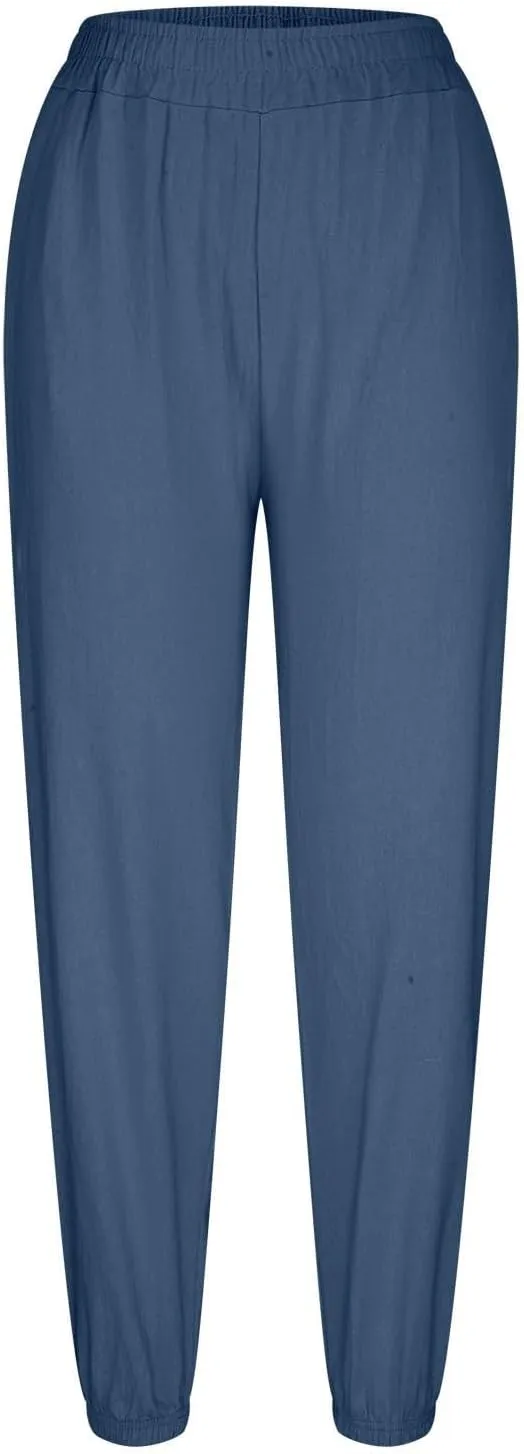 Harem Pants Women High Waisted Baggy Wide Leg Trousers Cotton Linen Palazzo Pants with Pockets Summer Outfits for Women