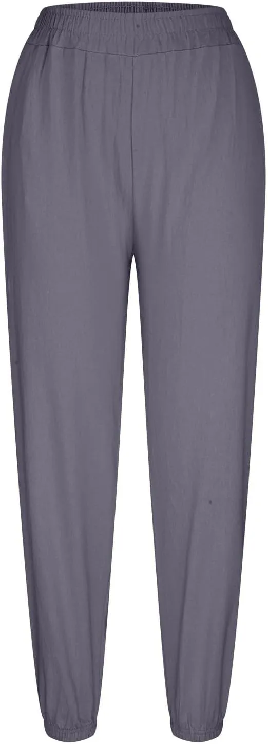 Harem Pants Women High Waisted Baggy Wide Leg Trousers Cotton Linen Palazzo Pants with Pockets Summer Outfits for Women