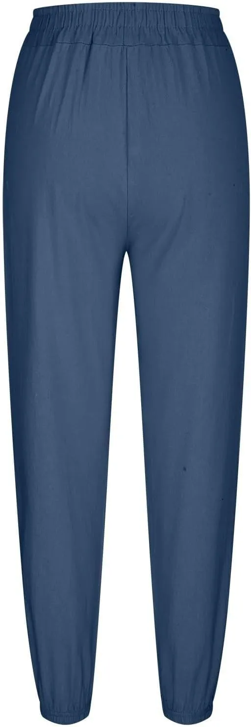 Harem Pants Women High Waisted Baggy Wide Leg Trousers Cotton Linen Palazzo Pants with Pockets Summer Outfits for Women