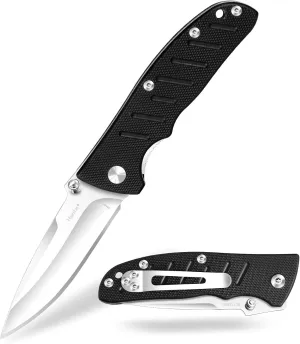 Harita Pocket Knife Folding Knife EDC Knife with Belt Clip, 2.76 inch 8Cr13MoV Straight Edge Blade, G10 Handle, Foldable Knife for Camping Finshing Hunting Survival for Men Women Black