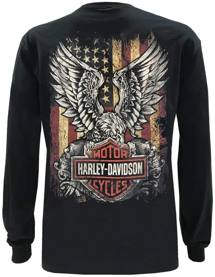 Harley-Davidson Men's Custom Freedom Long Sleeve Crew-Neck Shirt - Black
