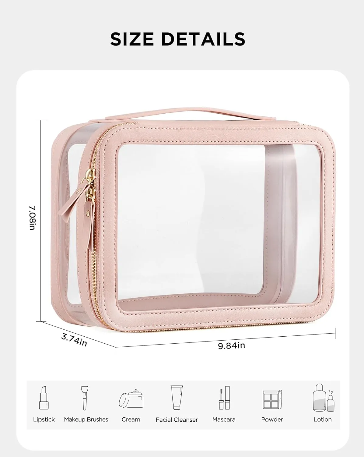 HBlife Clear Makeup Bag Organizer, Portable Travel Toiletry Cosmetic Case for Women, Large Make Up Bag Transparent Storage Pouch with Handle (Pink)