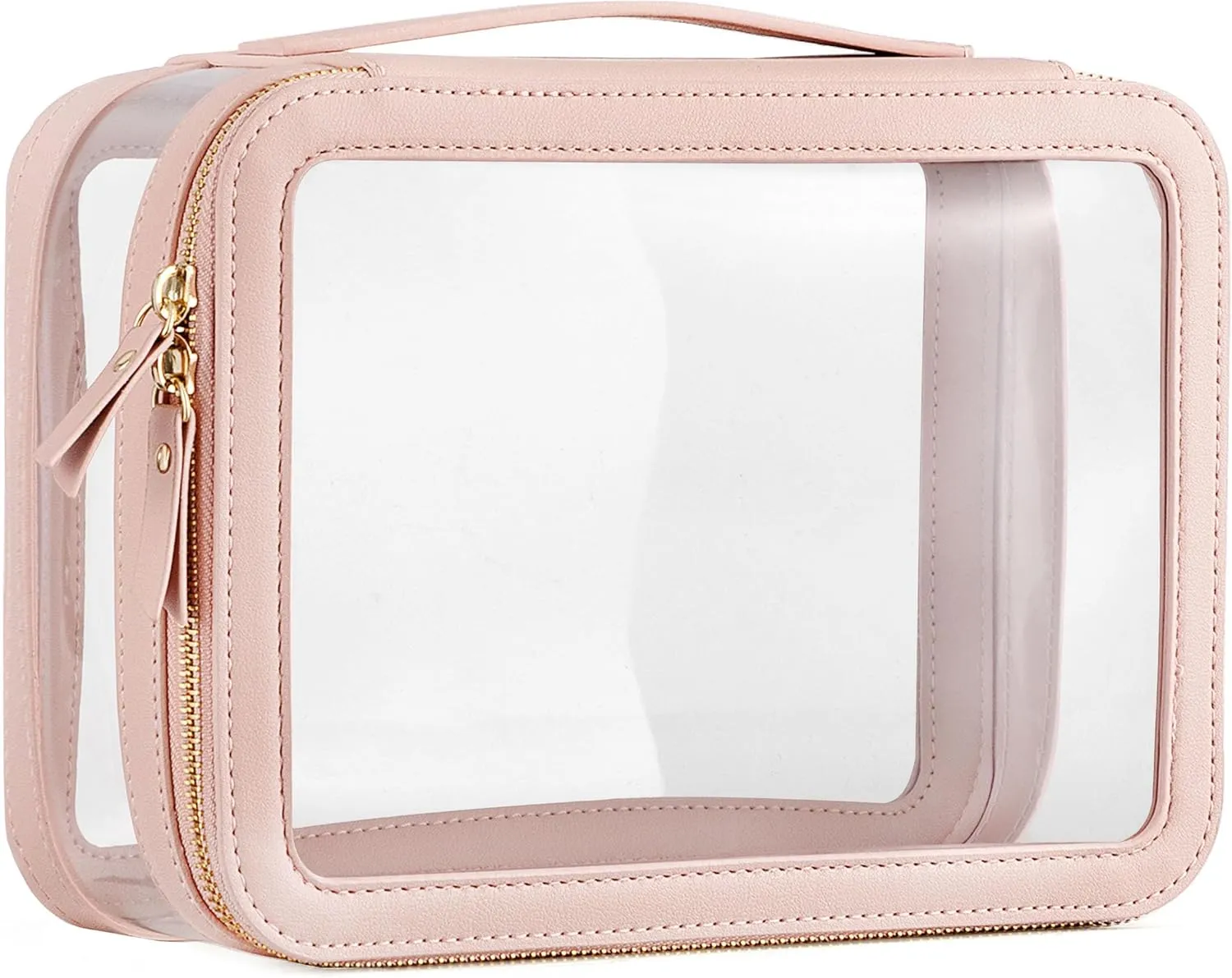 HBlife Clear Makeup Bag Organizer, Portable Travel Toiletry Cosmetic Case for Women, Large Make Up Bag Transparent Storage Pouch with Handle (Pink)