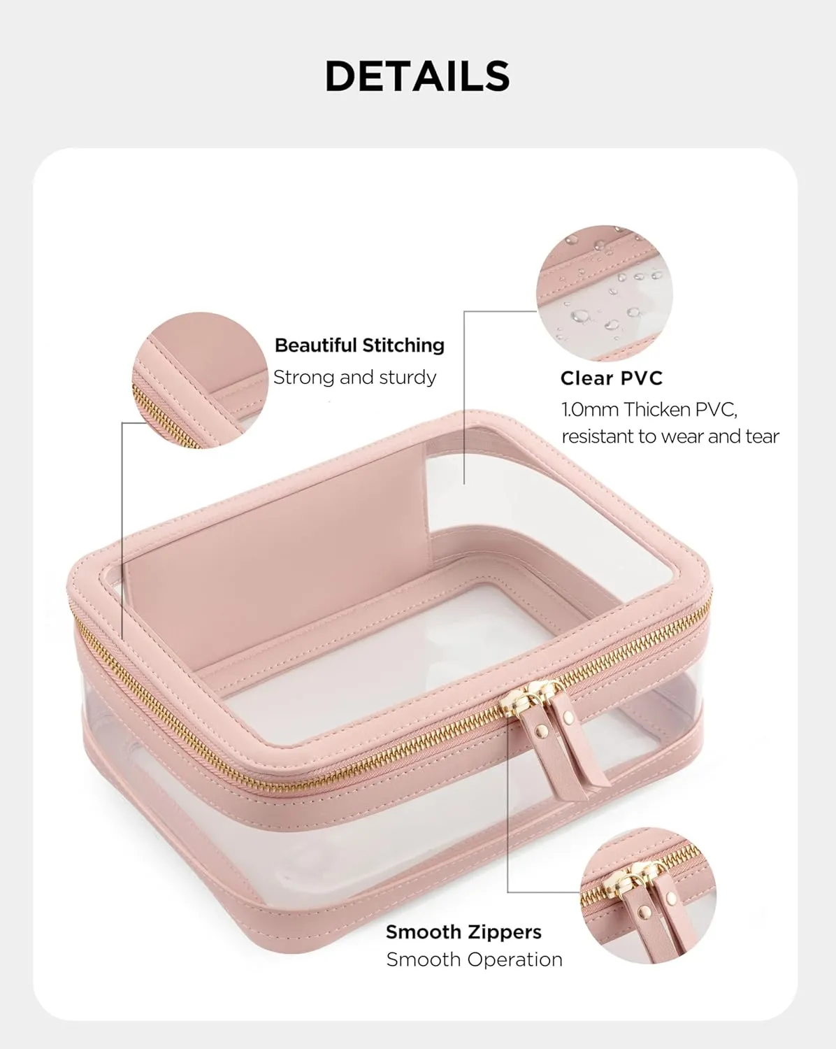 HBlife Clear Makeup Bag Organizer, Portable Travel Toiletry Cosmetic Case for Women, Large Make Up Bag Transparent Storage Pouch with Handle (Pink)