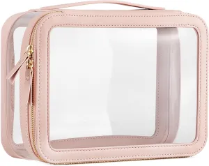 HBlife Clear Makeup Bag Organizer, Portable Travel Toiletry Cosmetic Case for Women, Large Make Up Bag Transparent Storage Pouch with Handle (Pink)