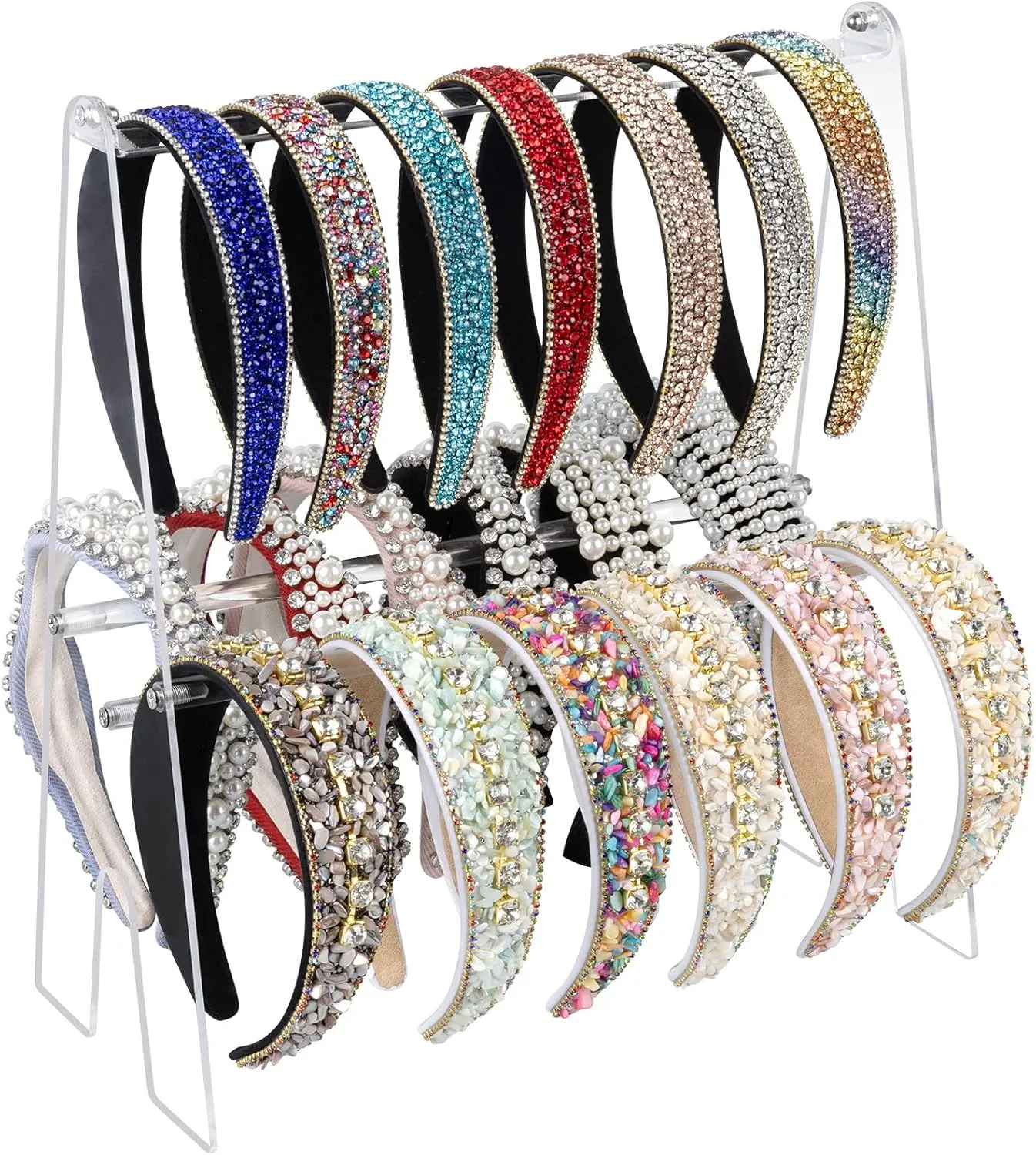 Headband Holder Headband Organizer, Acrylic Headband Holder Organizer, 2-Tier Clear Headband Display Stand, Headband Storage Rack for Girls and Women (Modern)