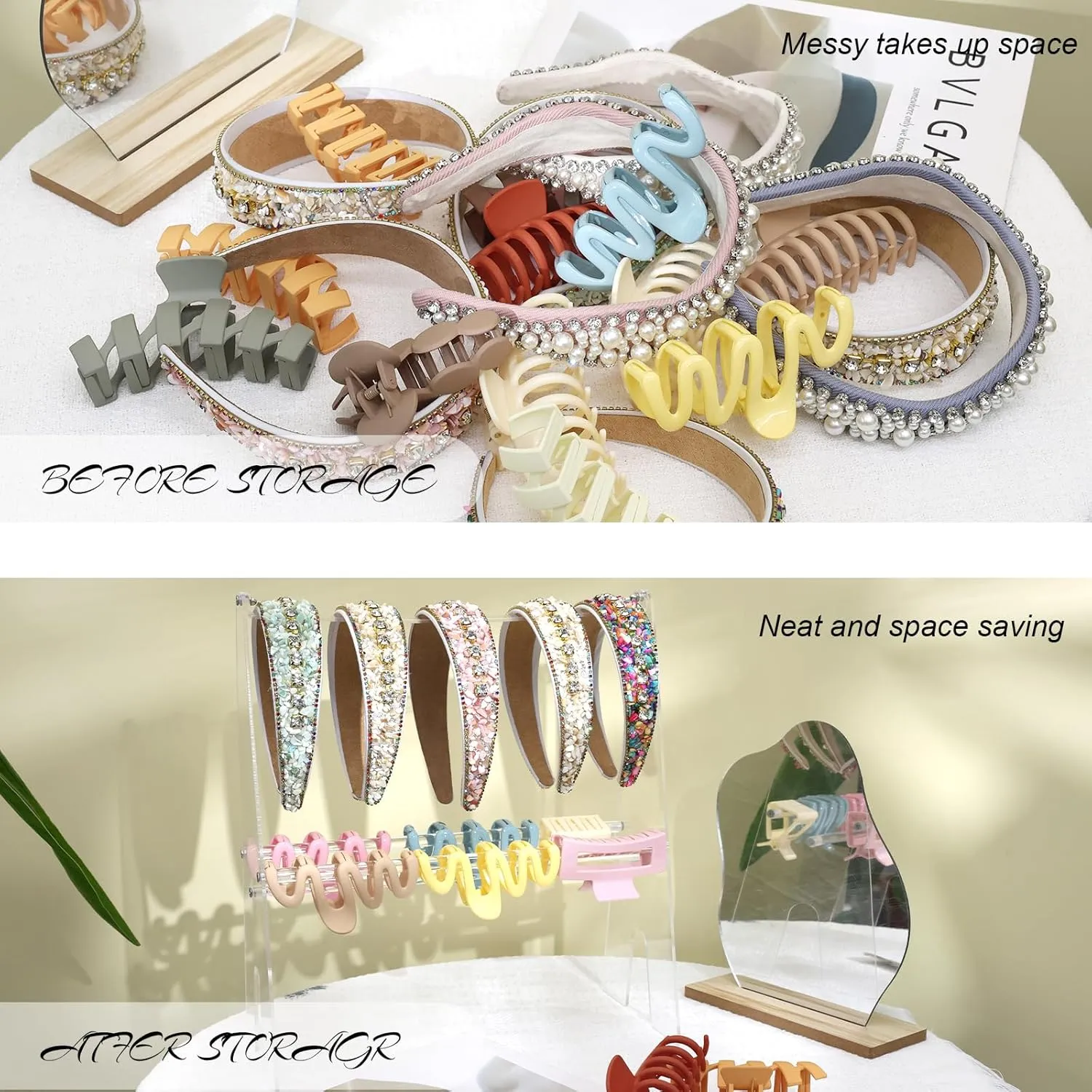 Headband Holder Headband Organizer, Acrylic Headband Holder Organizer, 2-Tier Clear Headband Display Stand, Headband Storage Rack for Girls and Women (Modern)