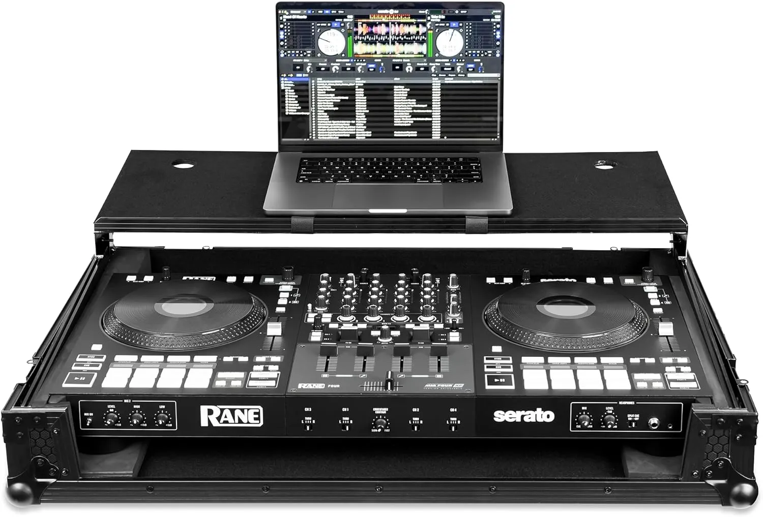 Headliner Pitch Black Flight Case Compatible with Rane Four & Rane Performer with Laptop Platform & Wheels