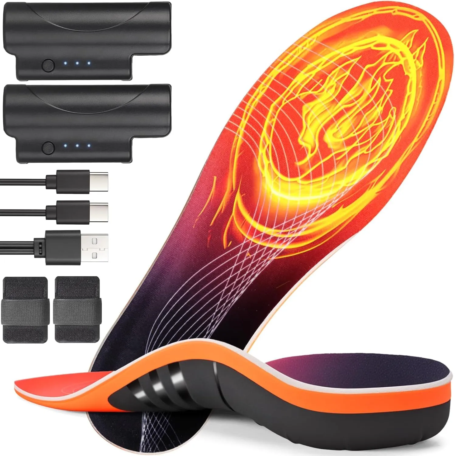 Heated Insoles, Plantar Fasciitis Insoles, Rechargeable Foot Warmer with Battery, Heavy Duty High Arch Support Orthotic Insoles for Plantar Fasciitis Pain Relief (M:7-8)