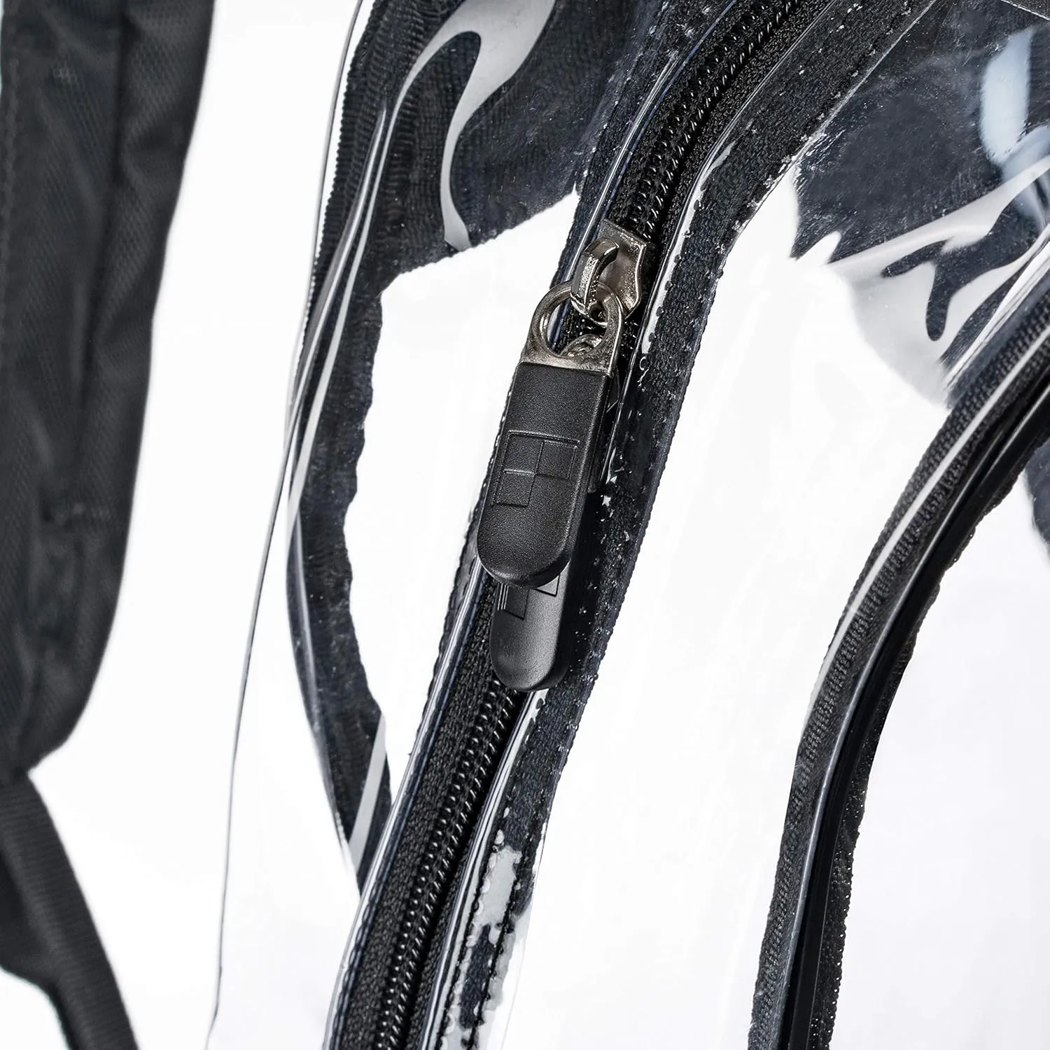 Heavy Duty Clear Backpack with Mesh Organizer, Clear Bookbag (Medium, Jet Black)