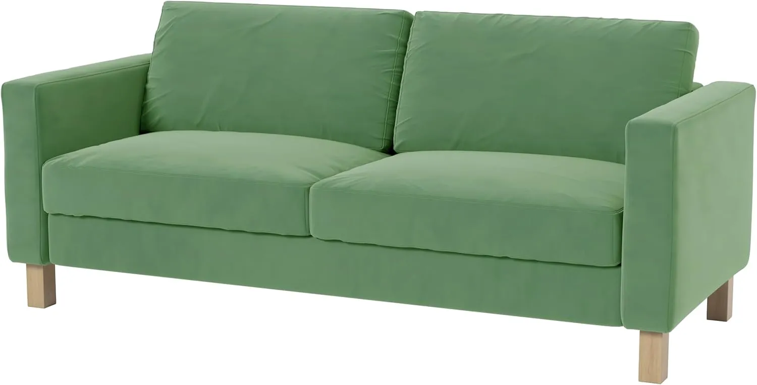 Heavy Duty Velvet Karlstad Three Seat (Not Loveseat) Sofa Cover (Width: 205CM, Not 165CM) Replacement Custom Made Compatible with IKEA Karlstad 3 Seat Sofa Couch Slipcover (Velvet Light Green Sofa)